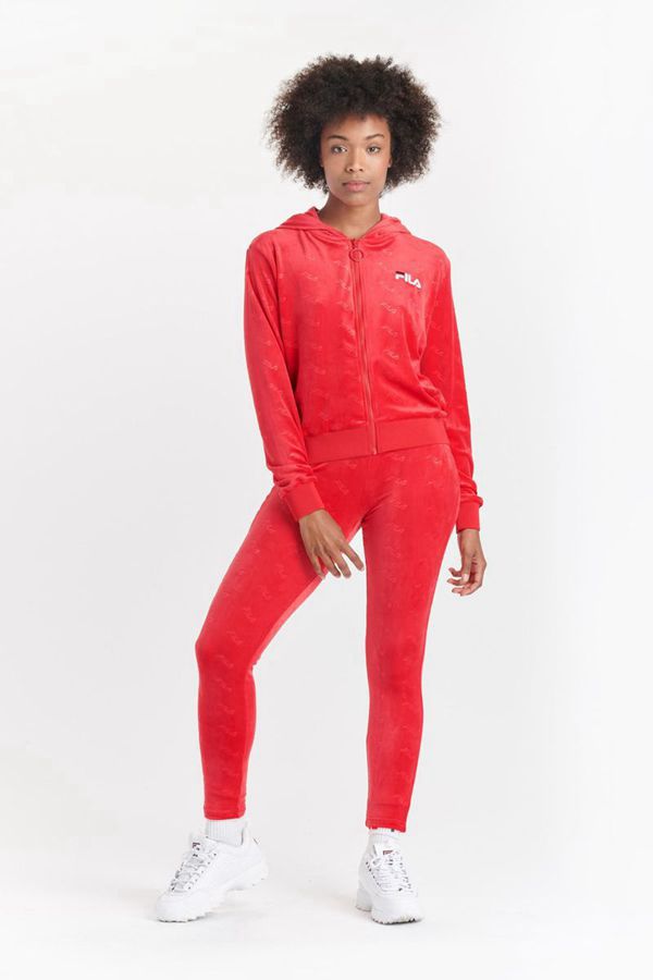 Fila Cipriana Embossed Velour Women's Hoodies - Red/White/Navy,NZ 826-19785